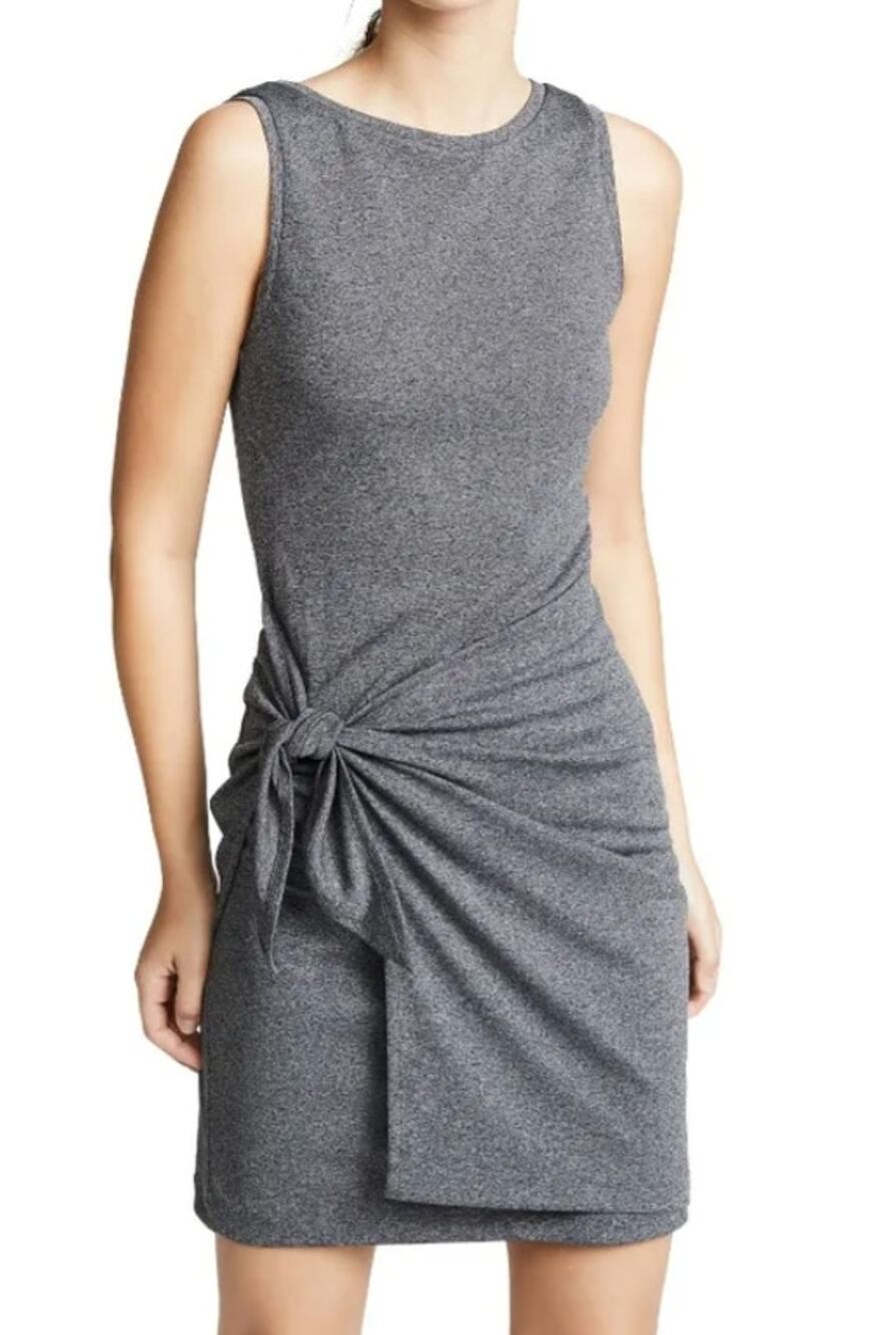 Club Monaco Tie Front Heather Gray Shift Stretchy Casual Day Wear Mini Dress